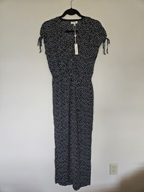 Max Studio Black Polka Dot Short Sleeve Jumpsuit